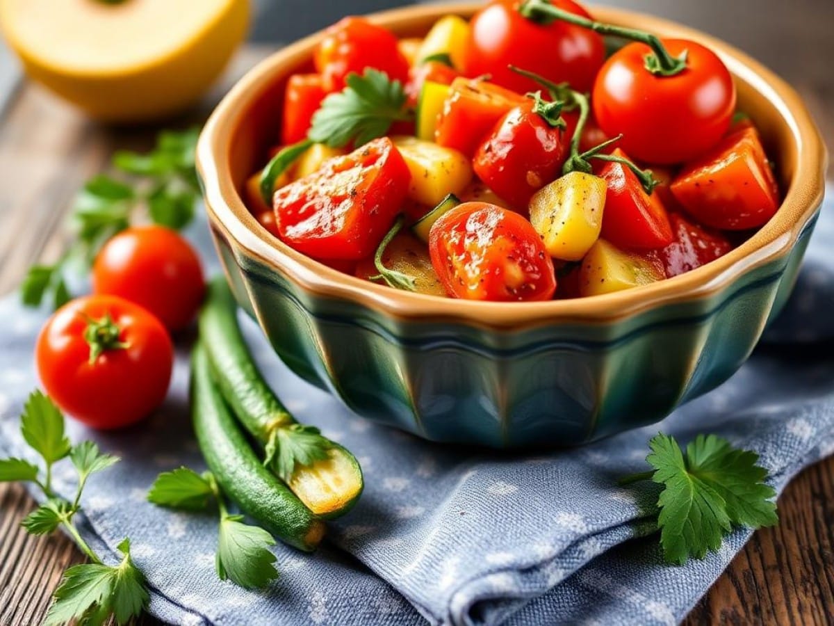 Méli-mélo de poivrons, tomates, courgettes à l'ail
