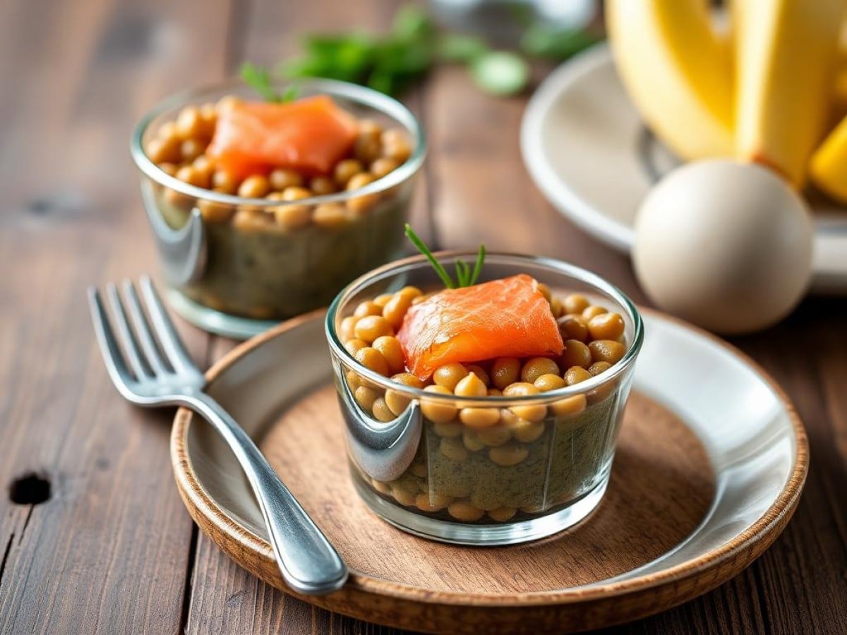 Verrines de lentilles au saumon
