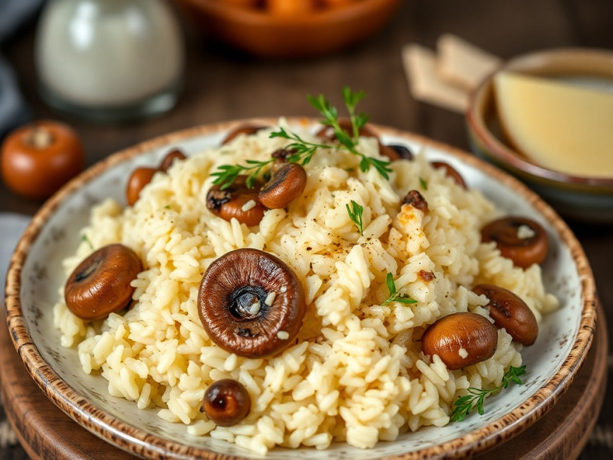 Poêlée de riz aux poireaux, champignons et parmesan