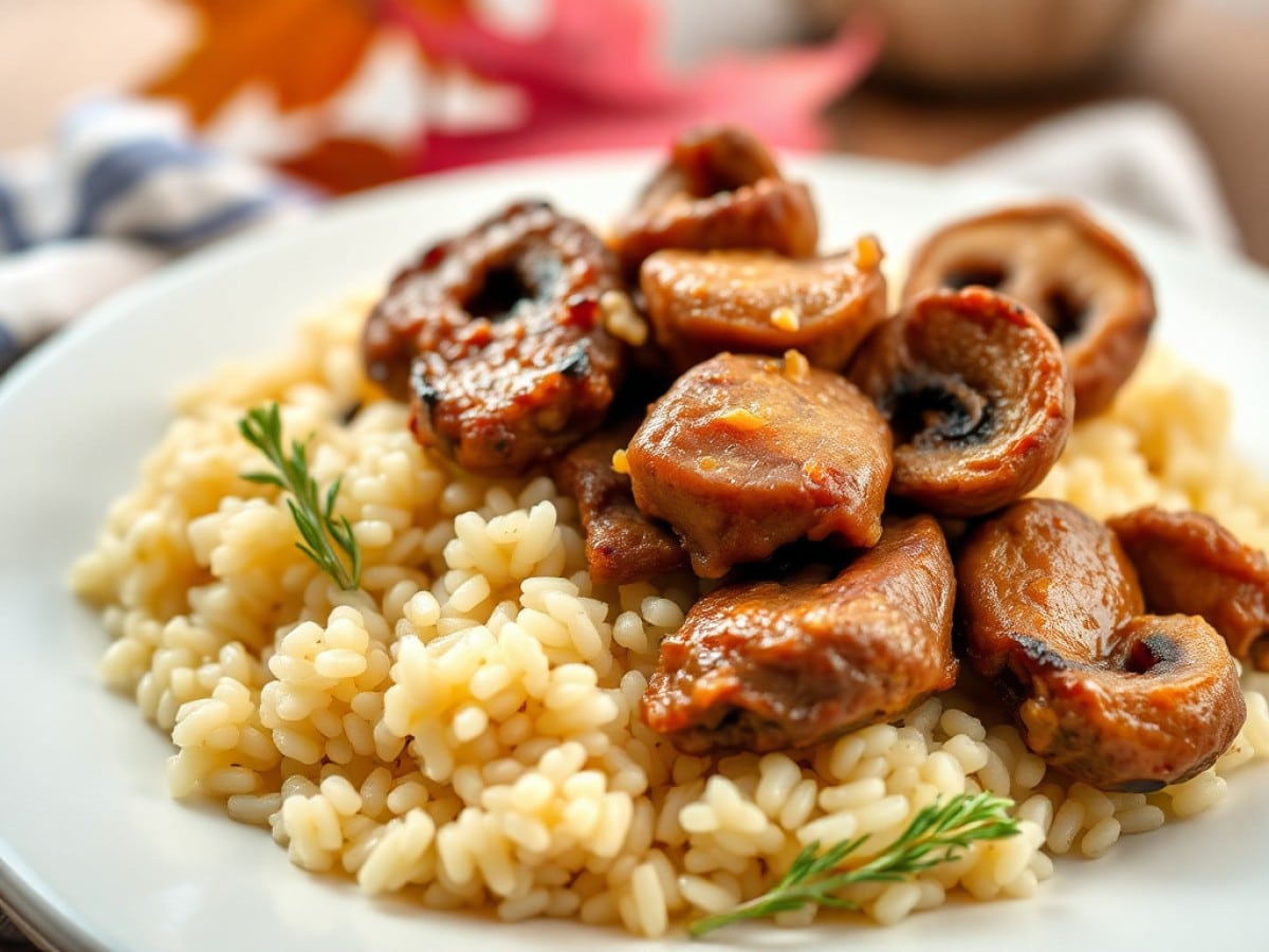 Potimarron farci à la viande, au riz et aux champignons