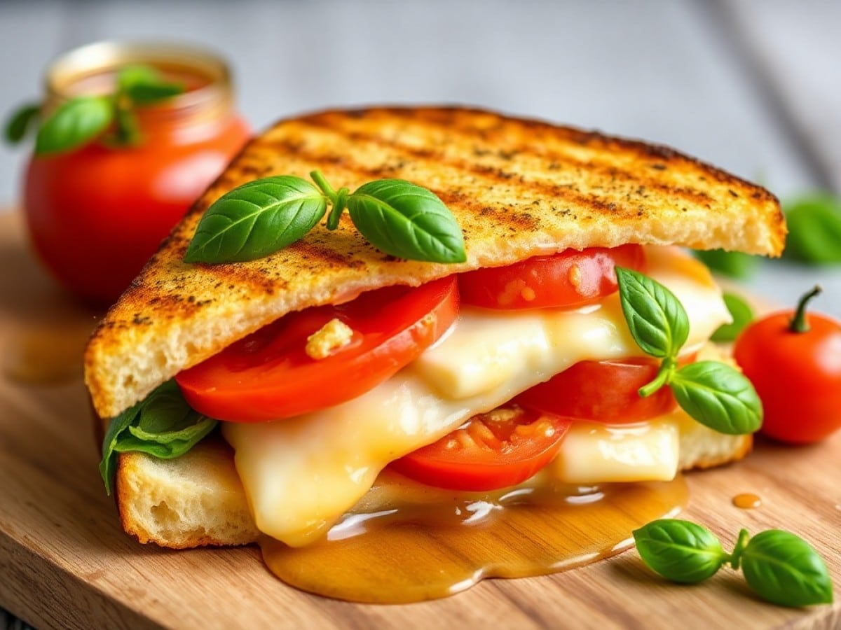 Panini chèvre, miel, tomate et basilic