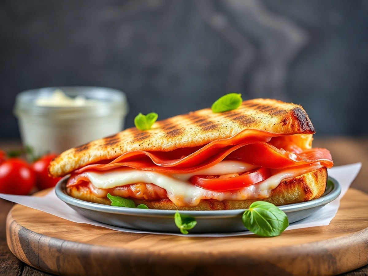 Panini au jambon fumé, tomate et mozzarella