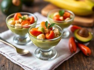 Verrines d'avocat, crevettes et pamplemousse