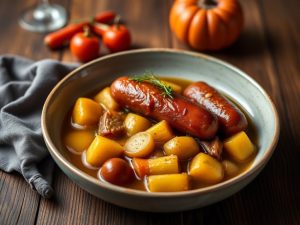 Choux de Bruxelles et légumes à la saucisse de Toulouse