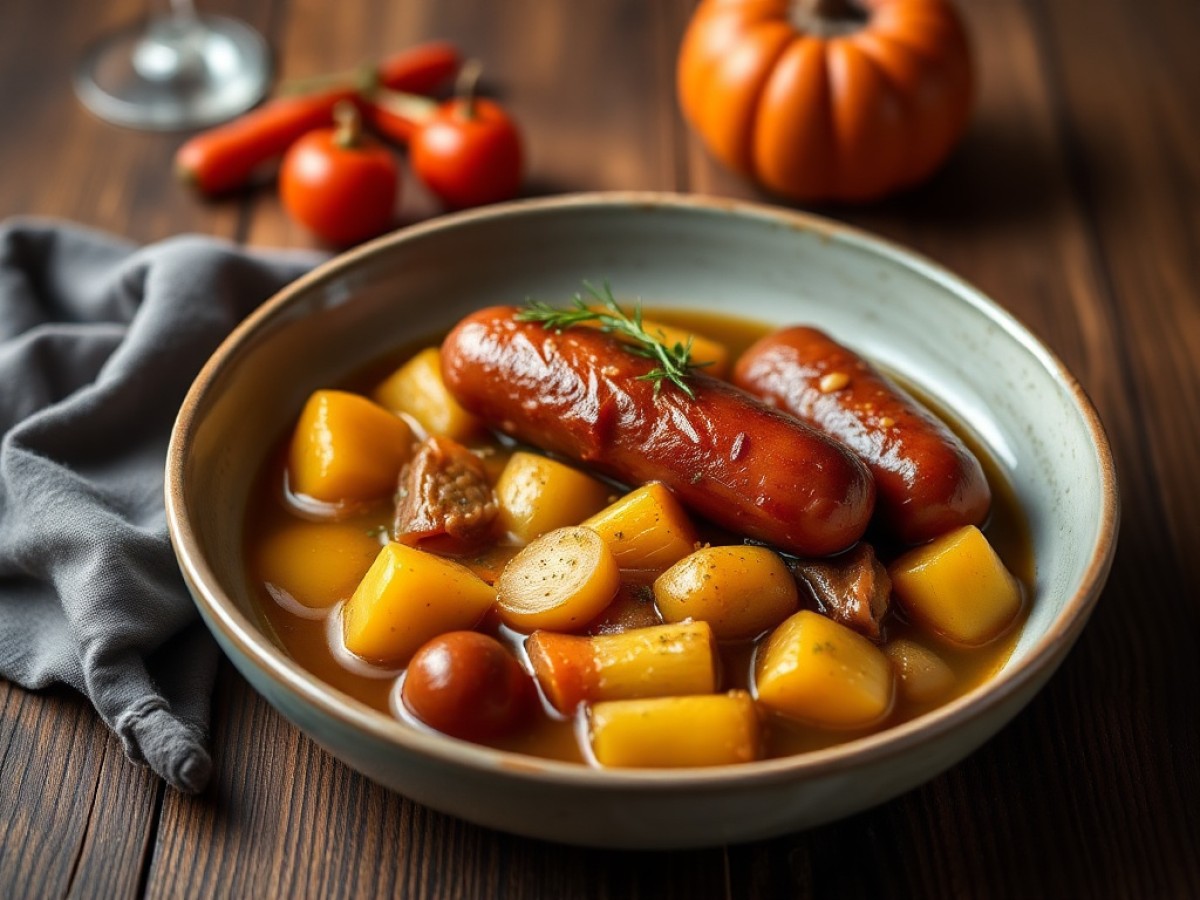 Choux de Bruxelles et légumes à la saucisse de Toulouse