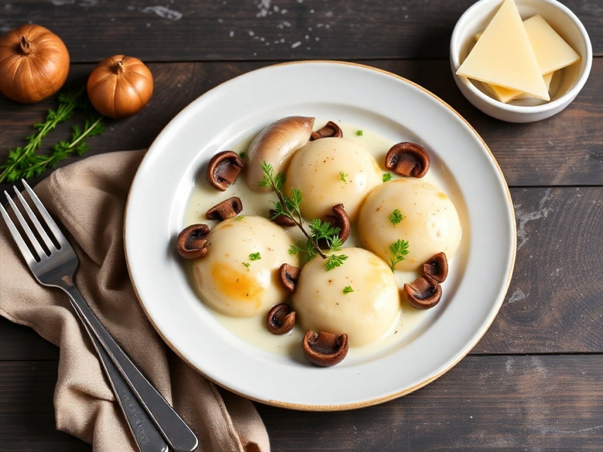 Quenelles à la crème, champignons et parmesan fait maison