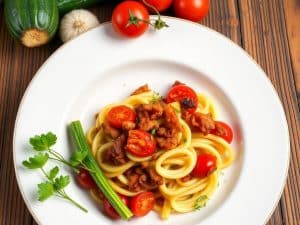 Courgettes tomates aux lardons