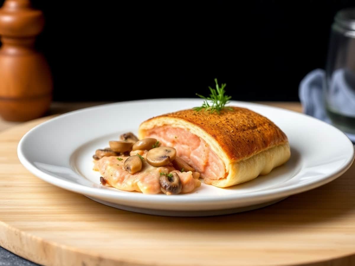 Pâté en croûte de saumon aux champignons