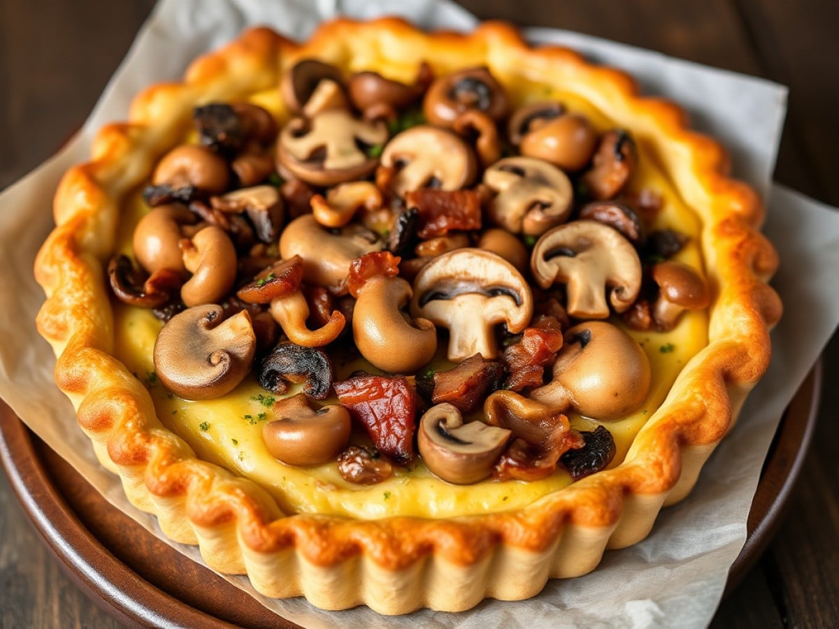 Tarte aux champignons et lardons fumés
