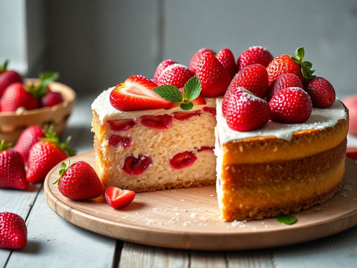 Easy Strawberry Cake with Fresh Strawberries (No Mixer)