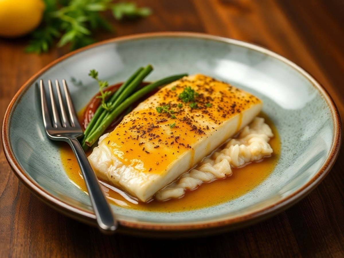 Filet de Mostelle, sauce citronnelle-poivre timut