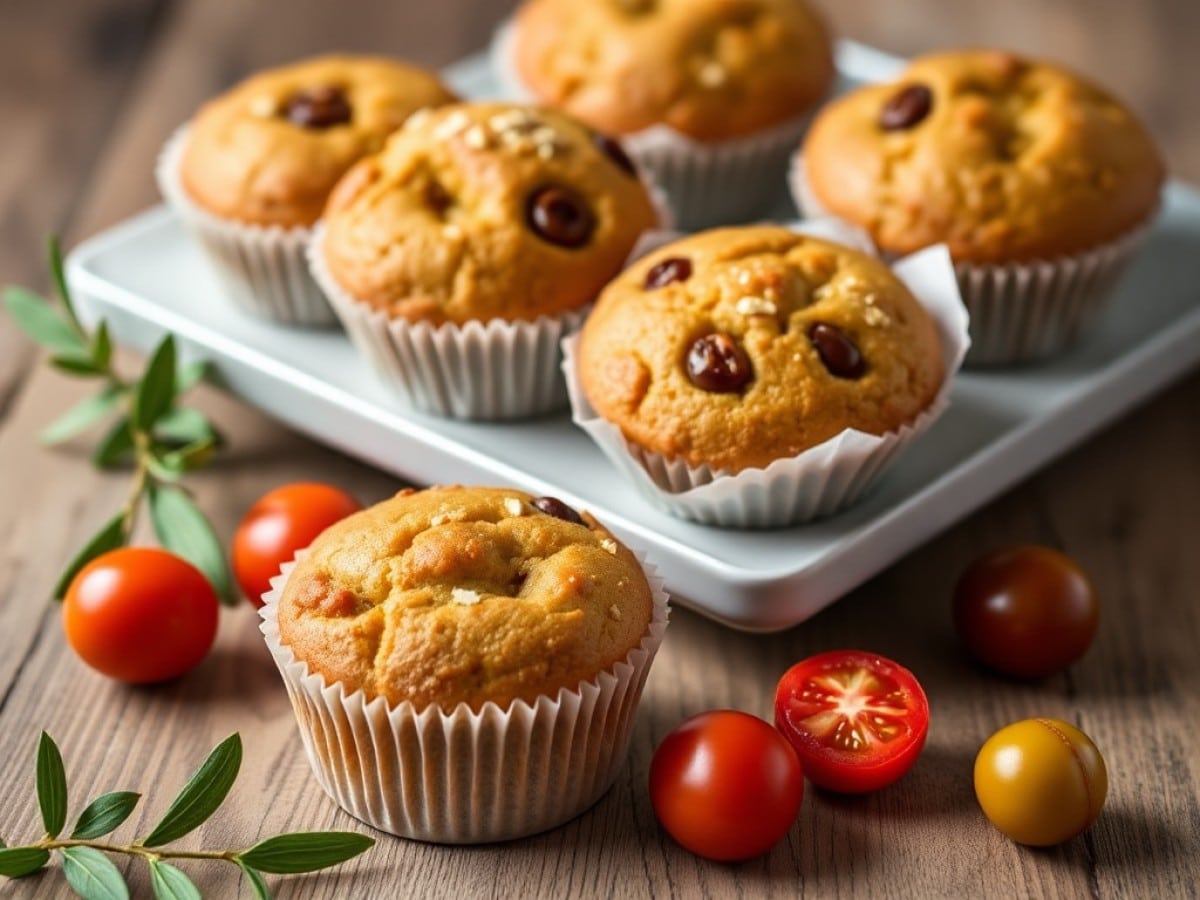 Muffins vegan aux olives et tomates séchées