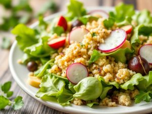 Salade tiède asperges, quinoa & œuf mollet