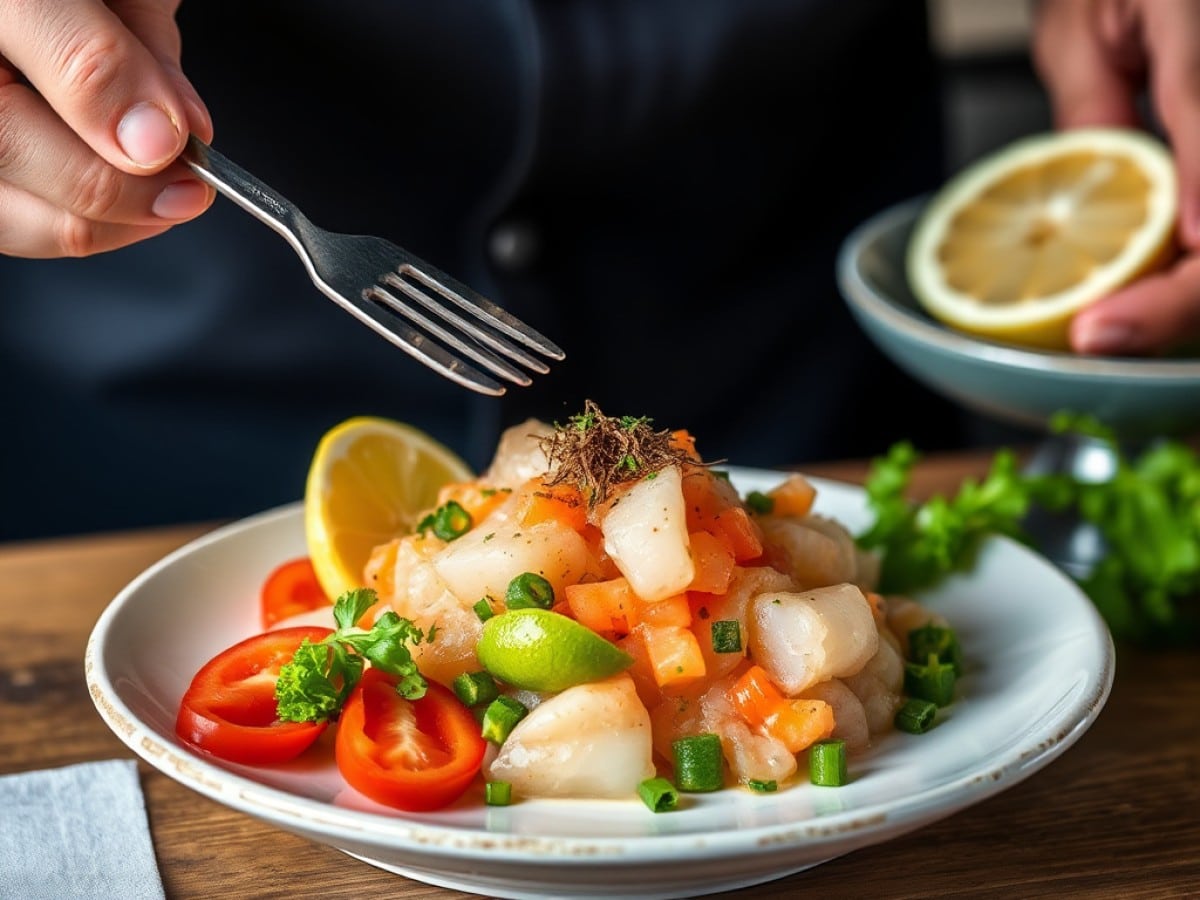 Ceviche de poissons marinés, sauce leche de tigre de Cyril Lignac