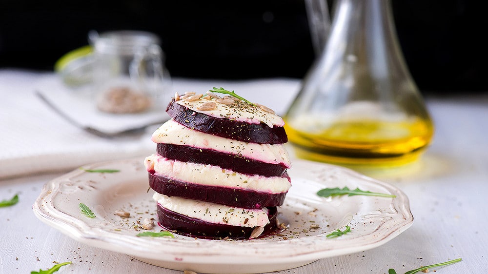 Millefeuille de betterave et mozzarella