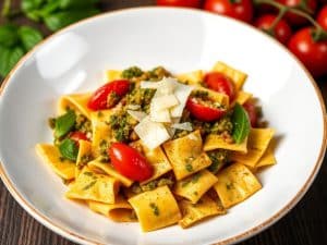 Farfalle au Pesto Rosso, tomates séchées et parmesan