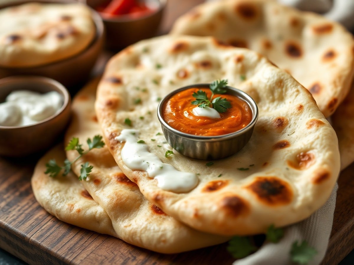 Naans et sauce indienne