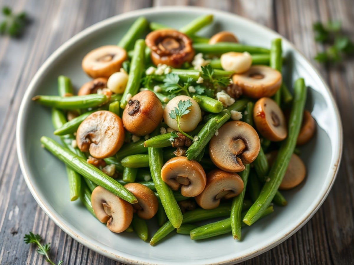 Salade de haricots verts et champignons de Paris facile