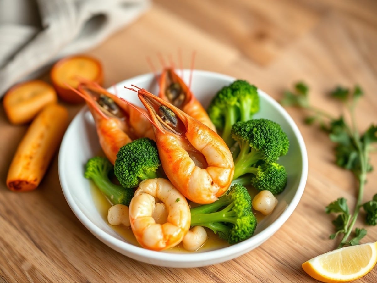 Sauté de crevettes aux brocolis