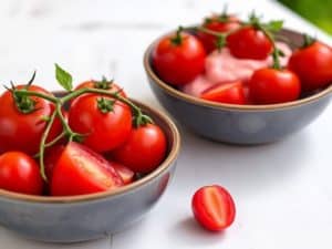 Tomates cerise d'amour et sa mousse pomme rhubarbe