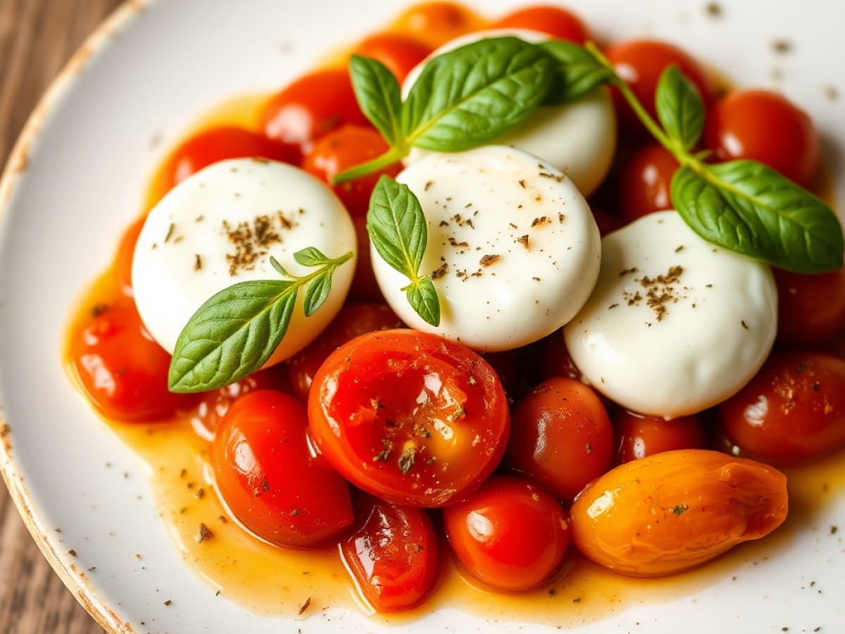 Tomates à l’ail, mozzarella et persil au four