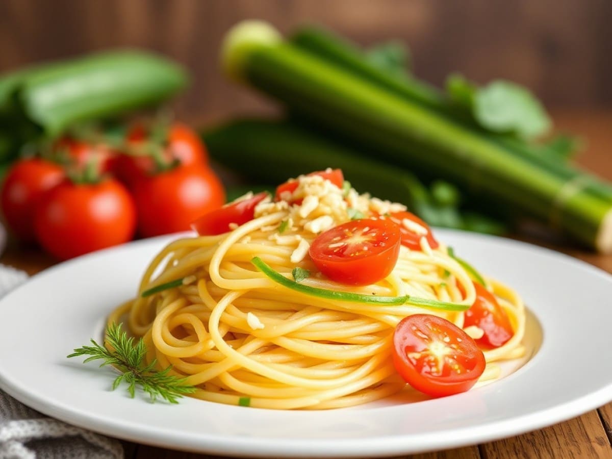 Spaghettis de courgette aux tomates cerise et noix