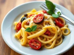 Rigatoni aux aubergines et tomates sechées