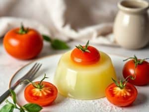Gelée de cresson, laitue, eau de tomate à la betterave marinée