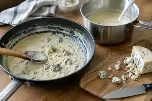 Andouillettes nappées de sauce au roquefort