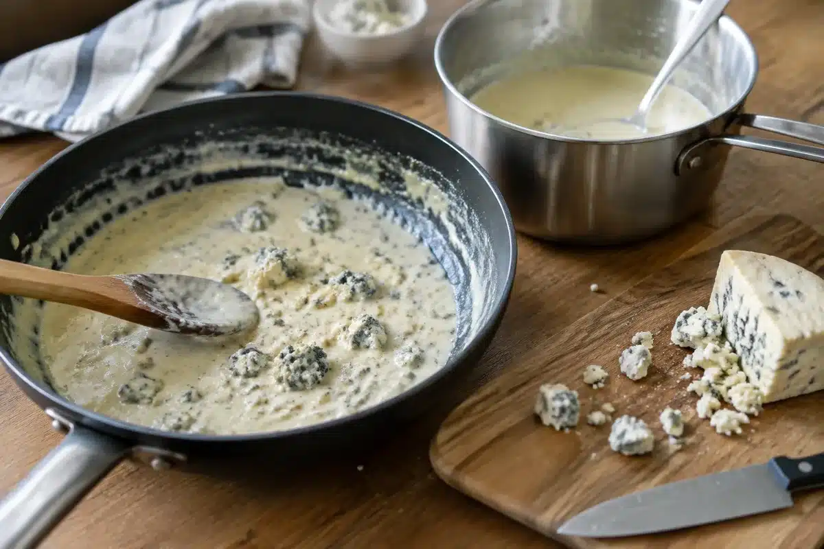 Andouillettes nappées de sauce au roquefort