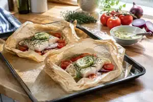 Cuisson vapeur des rougets en papillote