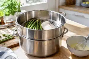 Filets de flétan, asperges et sauce hollandaise préparés au Compact Cook Elite