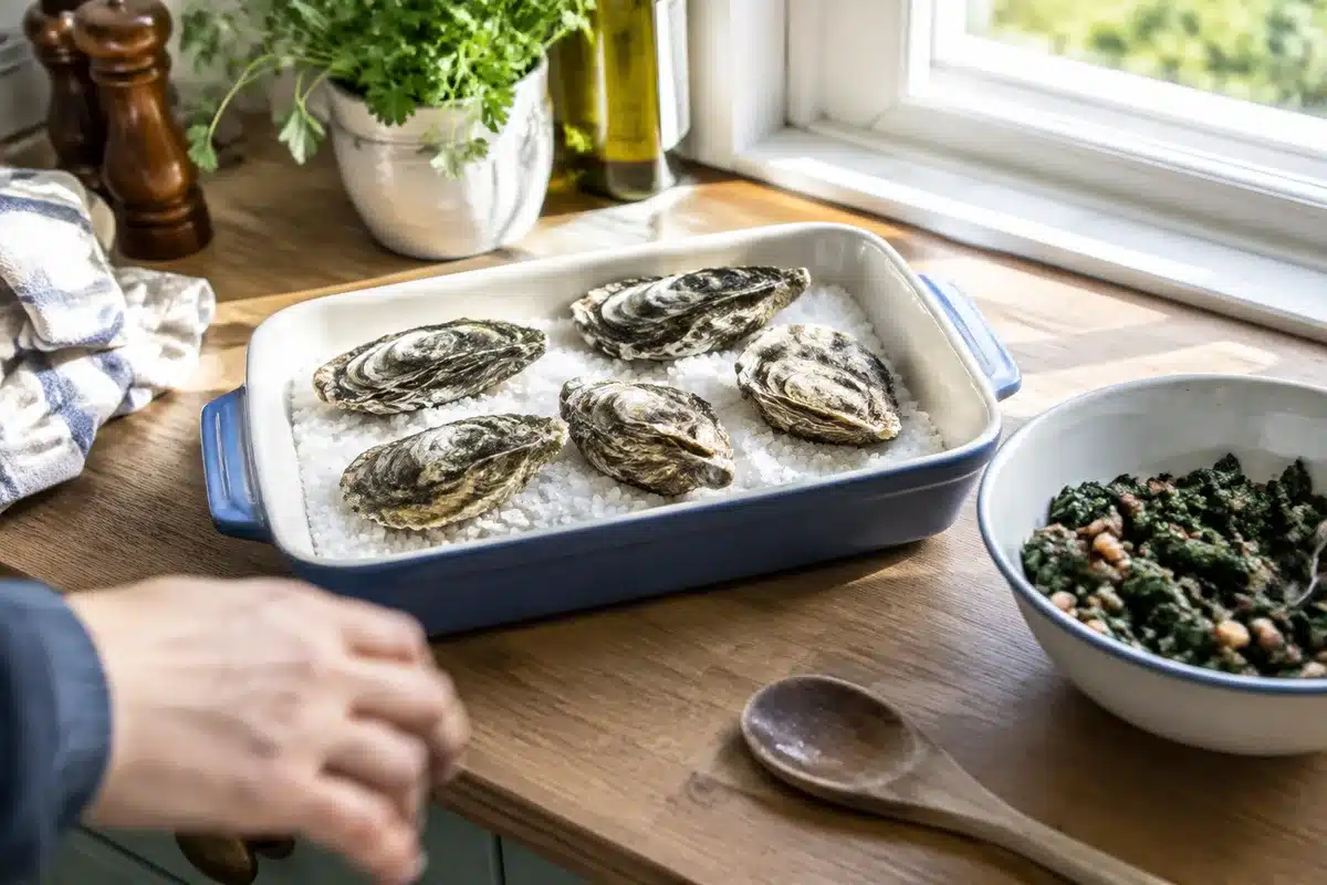 Recette d'huîtres en gratin aux fines herbes façon Rockefeller par Cyril Lignac